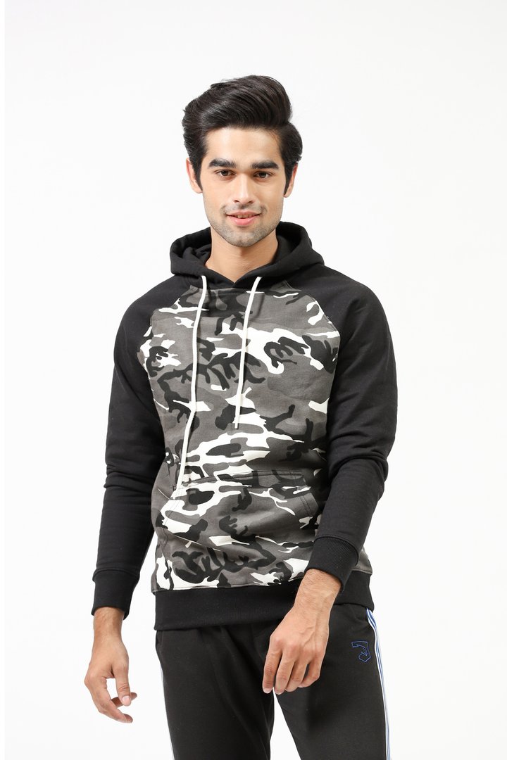 Camouflage Hoodie With Solid Sleeves